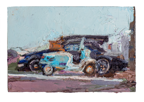 Car and scooter, original oil painting